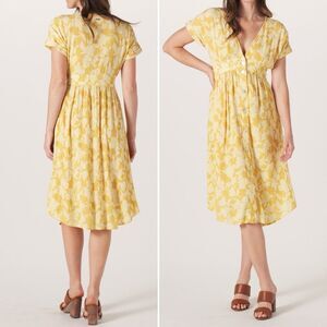 NWT The Normal Brand Ezra Crepe Deep V Button Thru Dress Yellow Size Small NEW